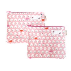 微笑圖案防水收納袋 2入, 粉色