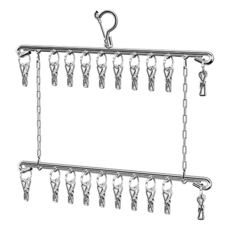 不鏽鋼折疊多層晾襪架 豎排晾曬 多夾設計 收納 大容量, 44 x 40.5cm, 不鏽鋼銀色, 1個