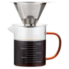 발룬피니 스텐 304 이중망 커피필터 드리퍼 + 내열유리 컬러핸들 계량컵, 350ml, 1세트, 커피필터 드리퍼 + 계량컵