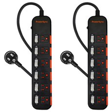 PowerSync 包爾星克 6開6插滑蓋防塵防雷擊延長線 6孔 TPS366DN0018, 1.8m, 黑色, 2個