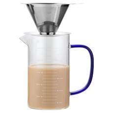 발룬피니 스텐 304 이중망 커피필터 드리퍼 + 내열유리 컬러핸들 계량컵, 500ml, 1세트, 커피필터 드리퍼 + 계량컵
