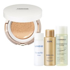 마몽드 브라이트닝 커버 파우더 쿠션 15g + 아모레퍼시픽 기초케어 3종, 21N호 미디엄 베이지, 1세트