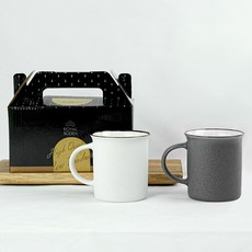 로얄보덴 엠보 머그컵 320ml x 2종 세트, 블랙, 화이트, 1세트