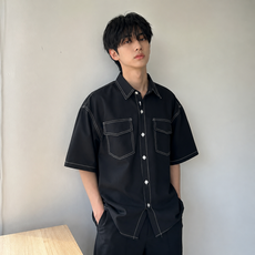 Starbean 男士縫線雙口袋短袖襯衫