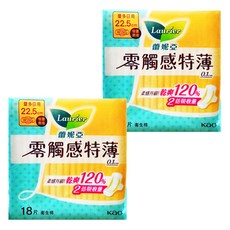 Laurier 蕾妮亞 台灣公司貨 零觸感特薄衛生棉 倍護側邊量多日用型, 22.5cm, 18片, 2包