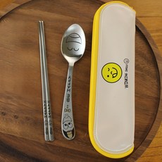 FINE SENSE 孩童微笑圖案湯匙+筷子+餐具收納袋, 混色, 1組
