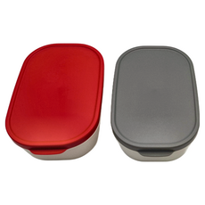 NAKAYA 日本帶瀝水板架便當飯盒 2個, 紅色 + 灰色, 1組