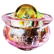 聚財金錢 琉璃水晶聚寶盆擺件 GC-3354 火, 透明紅色