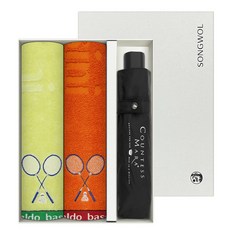 松月毛巾 羽球運動 86g 30支棉紗 2入 +CM 3折碰擊布雨傘 禮盒組, 1套, 隨機出貨