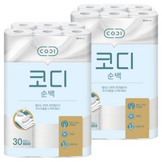 코디 순백 3겹 천연펄프 롤 화장지, 30m, 30개입, 2개
