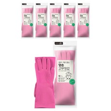 홈에디션명진 좌우 구분없는 양손 고무장갑 세트, 분홍, 대(L), 6개