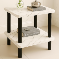 JUnBI Square 方形邊桌, 白色大理石紋