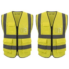 TIS 올메쉬 포켓형 작업복 안전조끼, 옐로우, 2개