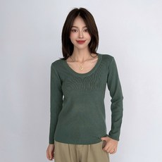 더시럽 여성용 베이직 와이드 U넥 골지 긴팔 니트티
