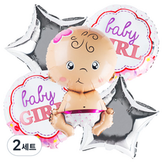 PARTY PANG 單包裝 生日鋁箔氣球 歡迎寶貝 女孩花束 5件組, 混合色, 2套