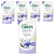 GREEN 綠的 抗菌沐浴乳補充包 鳶尾花精萃, 植萃配方 提升抗菌效果, 植物潔淨成分 溫和清潔, 自然保濕因子 保持水潤, 700ml, 6包