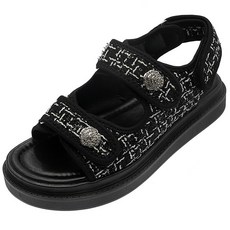 ShoesN 女用高跟花呢涼鞋 SN099, 黑色, 235