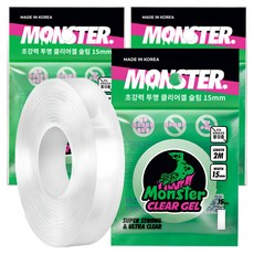 MONSTER Monster 透明凝膠超薄窄超強奈米矽膠雙面膠帶 15mm x 2m, 透明, 3個