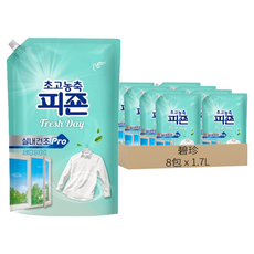 碧珍 超濃縮室內晾乾Pro衣物柔軟精 清新日 補充包, 1.7L, 8包