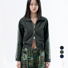 Duckdive 女款圓環織帶短版運動拉鍊外套