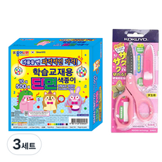 종이나라 10000 단면 색종이 500매 + 고쿠요 SAXA 플라이 캡 가위 핑크 세트, 3세트, 10색