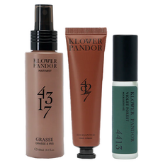 KLOWER PANDOR 記憶香氛 自然香氣保養組 格拉斯玫瑰香氛髮妝修護水 + 荒野玫瑰香水滋潤護手霜 + 香頌森林香氛指緣油 台灣公司貨, 1套