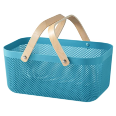 北歐簡約風木把手收納提籃 雙把手款, 藍綠, 1個