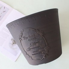 MORIANN 馬口鐵感性塑膠圓形花盆 2723 +底盤, 馬口鐵棕色, 1套