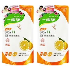 一滴淨 99.5% 綠茶蔬果碗盤洗潔精補充包，減少垃圾產生，洗滌首選, 800g, 2包