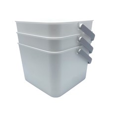 HIMARAYA 把手四方垃圾桶3個組 方便提取和移動, 白色