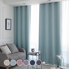 L&Room 素色遮光窗簾 M號 2入+窗簾繩+窗簾扣環, 薄荷色