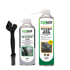 WILiTA 威力特 鏈條乾式清潔潤滑組 鏈條清潔劑600ml + 乾性潤滑劑450ml + 三向鏈條刷, 1組