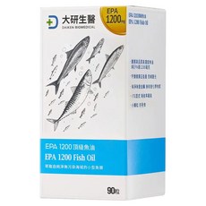 大研生醫 EPA 1200頂級魚油軟膠囊, rTG型式好吸收, 高濃度EPA Omega-3, 100%純魚油, 705mg, 90顆, 1盒