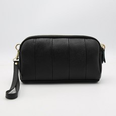 LULU 女款黑色迷你皮革手拿斜背包+配件 隨機出貨, 黑色
