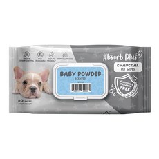 Absorb Plus 狠清爽寵物活性碳濕紙巾 爽身粉味 添加蘆薈萃取物和維生素E, 80張, 1包