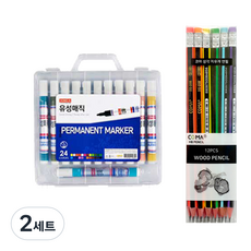 동아 슬림유성매직 24종 + 투코비 삼각 지우개 연필 SG-208 12p 세트, 혼합색상, 2세트