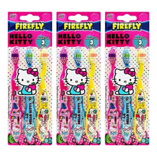 美國 FIREFLY HELLO KITTY 兒童軟毛牙刷 3入裝, HELLO KITTY 紅色 + 藍色 + 黃色, 3支, 3組