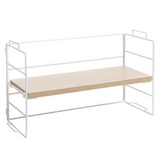 收納部屋 鐵藝木製桌上層架 單層款, 白架 + 原木, 1個