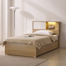파로마 멜로 LED 빅수납 침대 프레임 + 본넬 매트리스 세트 방문설치, 오크(프레임), 단일색상(매트리스)