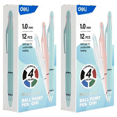 deLi 得力 馬卡龍粉彩筆身4色多功能原子筆 1mm EQ181 12入, 2個, 混色