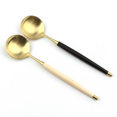 Bogen 韓國製造 Le Bien 金色餐具餐匙 2件組, 黑色, 米色, 1套