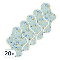 eechae 花卉一體成型棉質衛生棉 藍色花卉, 20個, 1入, 中型