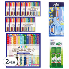 Jong Ie Nara 2000 撕取式傳統圖案綜合色紙 30張 x 10入 + Nara 膠水 15g x 2入 + KOKUYO SAXA Fly 附蓋剪刀 藍色, 2套, 60色