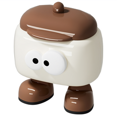 MTOY 創意可愛棉籤牙線收納盒, 1個, 米色 + 咖啡色