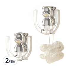 굿앤칩 곰돌이 다용도 욕실 무타공 슬리퍼 실내화 거치대 2P+ 접착 스티커 2P세트, 투명, 2세트
