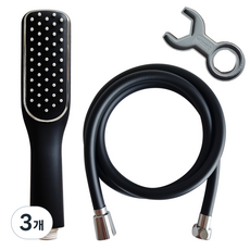 두진 슬림 샤워기 헤드 + 1.5m 꼬임방지 튜브형 샤워호스 세트, 3개, 블랙