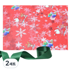 Picnic House 聖誕包裝紙 4入 + 綠色緞帶 10m, 混合顏色, 2套