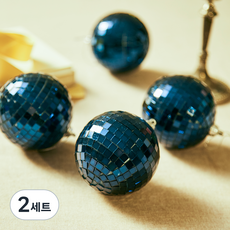 크리스마스 오너먼트 미러 볼 장식 4p + 종이박스 세트, 블루, 2세트