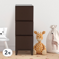 BONOHOUSE 藤編纖薄三層抽屜櫃, 棕色, 2個