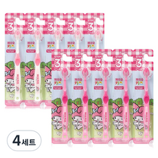 페리오 아동용 산리오 마이멜로디 3단계 6~9세 유아칫솔, 흰색 + 핑크색, 10개입, 4세트